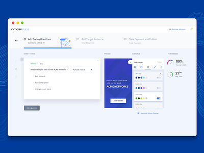 Pulse Survey templates blue create creation design iconography product survey theme ui ux web web app