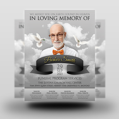 Memorial and Funeral Program Flyer Template business corporate design flyer golden illustration leaflet logo poster ui