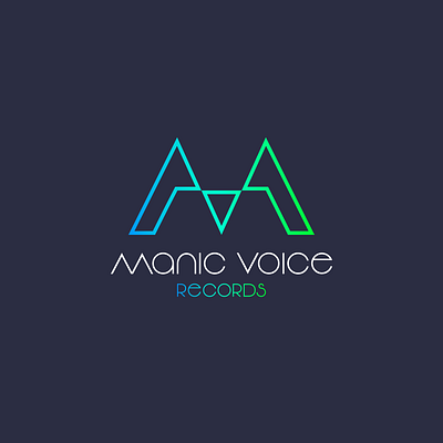 Manic Voice Records Logo anagram anagram logo blue flat design flat logo gradient gradient color gradient design gradient logo green green blue line art line art logo lineart lineart logo logo logo design m negative space v