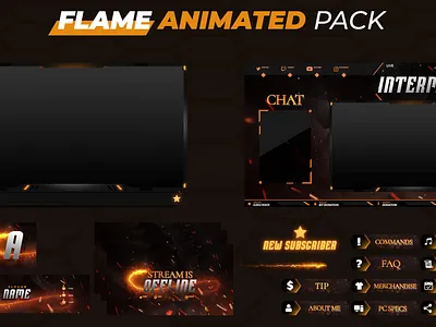Flame Animated Stream overlay pack for twitch esports graphics