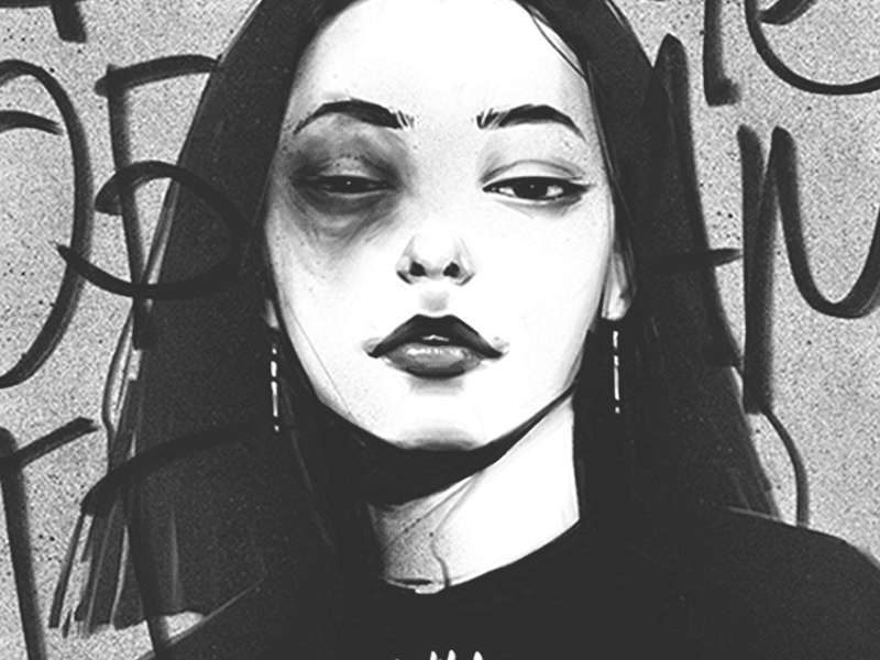 Hit me, I love you. art artwork blue eye damage domestic drawing eyes girl hate illustration love portrait violence