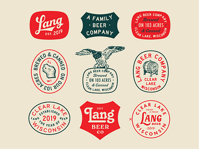 Lang Beer Co Badges austin badge beer classic design flash sheet illustration lettering logo retro texas texture type vintage