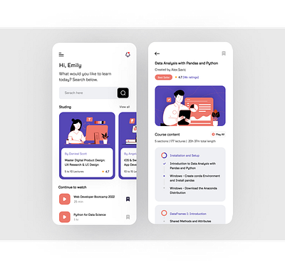 Education: Online Course Mobile App app app design clean concept creative design e learning education educational ios learning app minimal mobile online course online school study ui ui design uiux ux