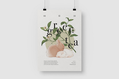 Green tea animals cute graphic design lettering poster rabbit tea