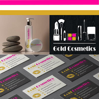 Gold Cosmetics Presentation and Business card Mockup branding design graphic design icon illustration logo typography vector