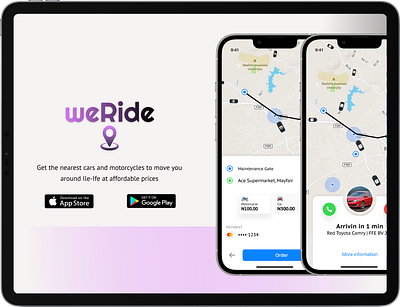 weRide - A ride-hailing app app automibile cab service case study design landing page research ui ux