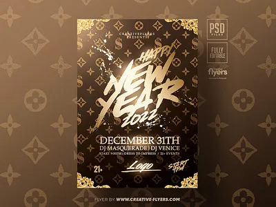 New Year's Flyer Template cards creative design elegant flyer flyer templates gold graphic design illustration new year new years eve party flyer photoshop poster prints psd