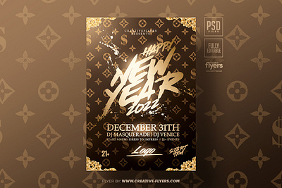 New Year's Flyer Template cards creative design elegant flyer flyer templates gold graphic design illustration new year new years eve party flyer photoshop poster prints psd