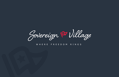 Sovereign Village Branding america appartments brand branding community complex elderly flag freedom home housing independent logo patriotic retirement script senior citizens sovereign village waving