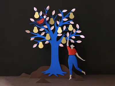 12 Days of Christmas - Partridge in a Pear Tree illustration paper paper art paper craft paper cut