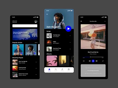 Music Player App artist blue lyrics minimal mobile music musician purple singer song ui ux