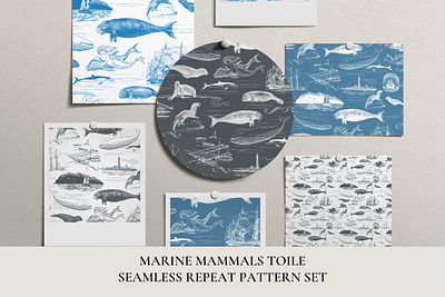 Marine Mammals Toile Pattern Set branding design estampa fashion graphic design illustration pattern print repeat repeating