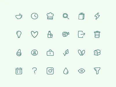 Keto Kitchen Icons branding design drawing figma flat green icon icon design iconography icons illustration minimal simple ui