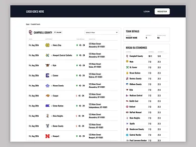Team Schedule Page blue desktop schedule sport sports team ui web design