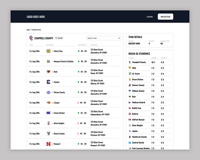 Team Schedule Page blue desktop schedule sport sports team ui web design