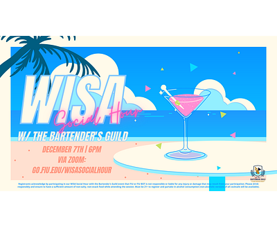 WISA Social Hour (Daytime) 1980s 80s aesthetic beach blue city citypop clouds gradient graphic design illustration martini ocean palm pink pop sea sky tree vaporwave