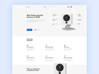 Security camera landing page ui design agency animation business cam camera clean design figma landing page minimal product design responsive design security template trendy design ui ui ux web design webcam website