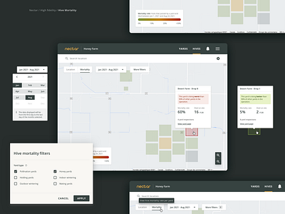 Hive mortality map agriculture beekeeping design desktop filters map mortality product design stats tooltips ui ux