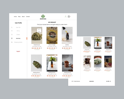 Wishlist from an ecommerce web app design desktop pc ui web app website weed wishlist