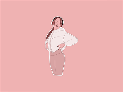 Minimalistic girl flat girl illustration in headphones in pink minimalism minimalistic minimalistic girl pink background run sport sticker vector