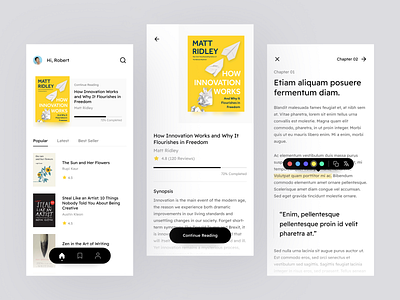 Online Book Reader App app book book reader minimalist mobile read reader reading ui