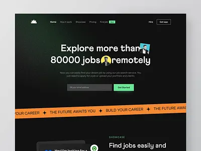 Loker ~ Landing Page Animation⨠animation clean dark mode interaction job finder landing page minimalist motion graphics principle ui animation uiux user interface web design website website interaction