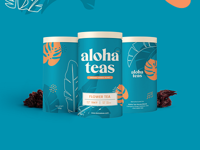 Aloha Teas Tube Packaging aloha teas bottle box branding cup design drink packaging floral graphic design hawaii illustration logo modern motion graphics packaging pouch design tea packaging tube packaging vector