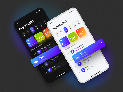 Fitness Stats & Scheduling app burn calendar calorie calories chart design food ios list month running schedule schedules steps timeline ui week workouts yoga