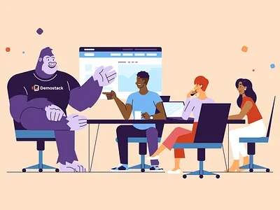 Demo Monkey Presentation boardroom character design conference demonstration discussion diversity flat illustration gorilla illustration meeting monkey people presentation sales sales engineer sales pitch salesman startup tech industry
