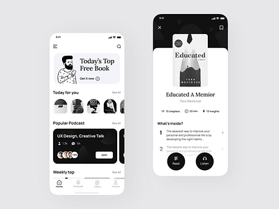 ReadO - Home Screen Experience animation app app design behance casestudy clean app dashboard design ebook app illustration minimal musemind musemind agency podcast app reado ui ux