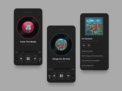 Music player album app dark mode mobile modern music music player oldschool player record skeumophism ui vinyl