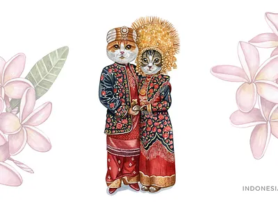 Wedding national costume | Indonesia wedding animal design draw illustration logo pet pets ui watercolor watercolor art