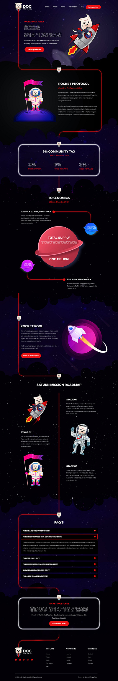 Website for NFT blockchain dog graphic design homepage nft protocol website