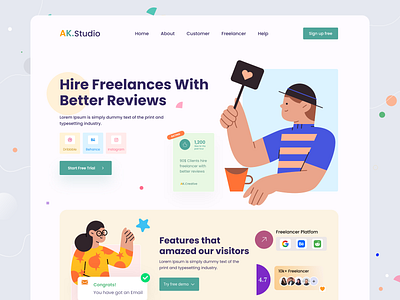 Freelancer landing Page Design 2022 apps clean color design ecommerce freelancer homepage illustration landingpage logo responsive template trendy ui ui ux website