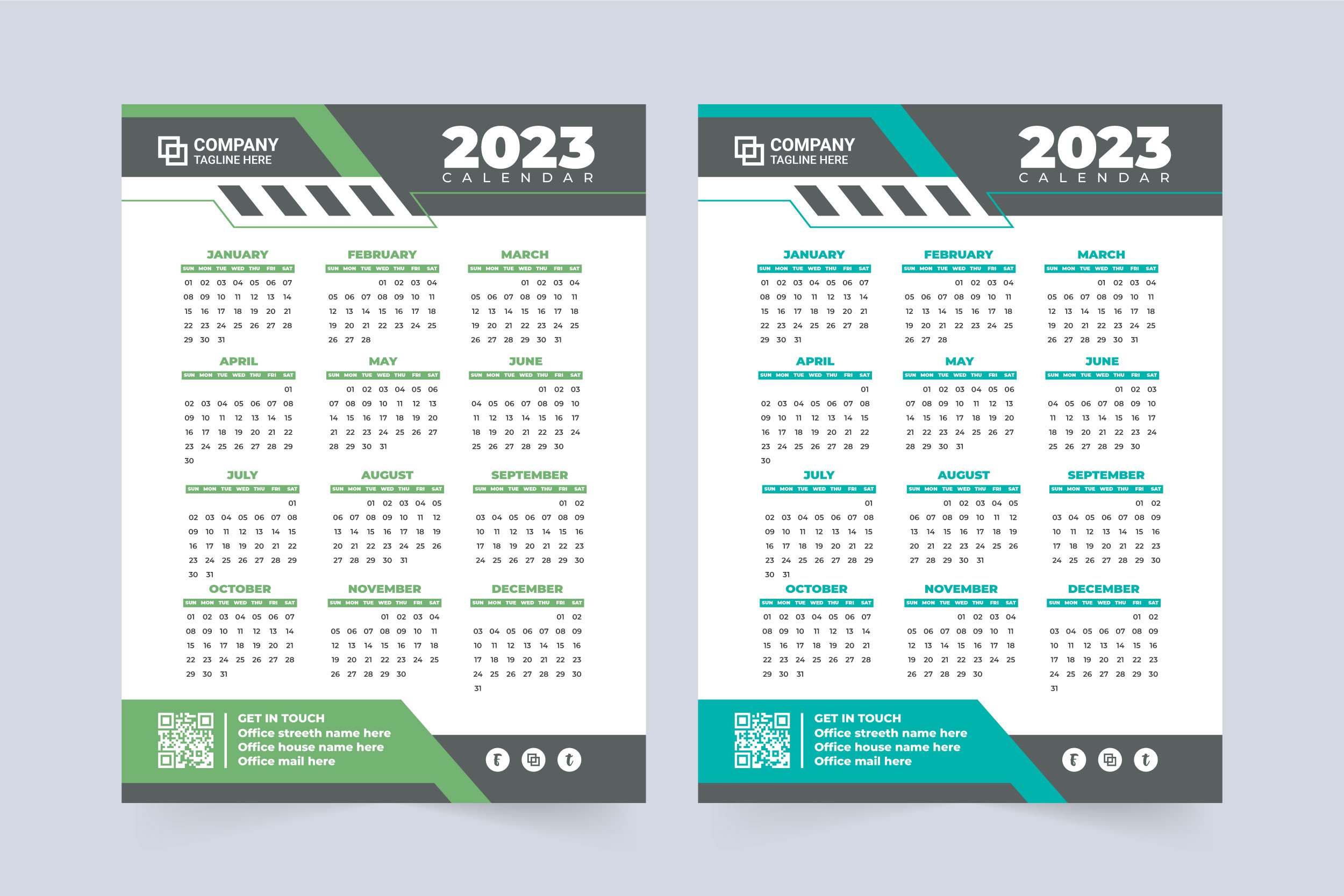 2023 yearly calendar template vector by Iftikhar Alam on Dribbble