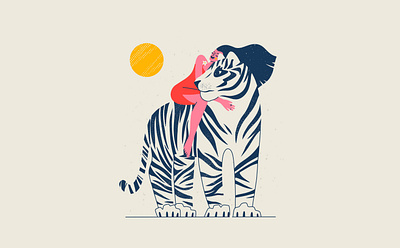 tiger character design flat girl illustration procreate tiger