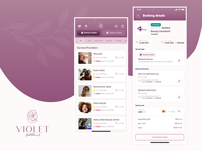 Violet Mobile app beauty book cut design face girls hair mobile salon ui ux women