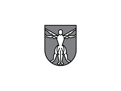 Vitruvian Man branding coat of arms design geometry graphic design human icon illustration leonardo da vinci line art logo mark minimal modern heraldry proportions renaissance shield t pose ui vector