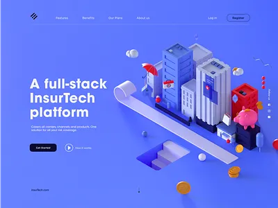 3D isometric Illustration - Insurance Services 3d 3d art 3d design 3d illustration 3d landing page 3d ui branding illustration insurance insurance company insurance services insurtech landing page money piggy bank trending ui ui design uiux