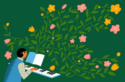 On Music and Beyond creating digital illustration editorial illustration floral illustration music music maker piano