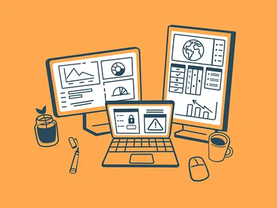 The Security leader desk 2d app branding computer design desk illustration office security tech ui vector