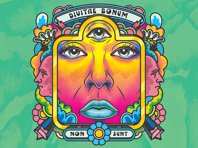 DIVITAE BONUM NON SUNT design hippie illustration psychedelic psychonaut retro sixties surrealism third eye trippy typography vector vintage