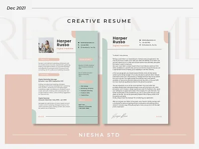 Digital Marketer Resume Canva Template branding business canva design elegant fashion green illustration layout pink resume template ui work