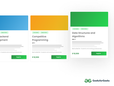 Course Description Cards course education geeksforgeeks online ui ux