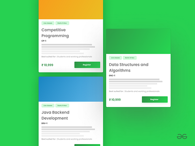 Course Description Cards course education geeksforgeeks online ui ux