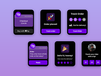 DelivrMe Apple Watch UI adobexd apple watch delivery delivrme place order smart watch track order ui watch watch ui