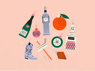 Drawcember day 5 - ornaments boot bourbon christmas feminine holiday illustration london mid century ornaments texture vintage