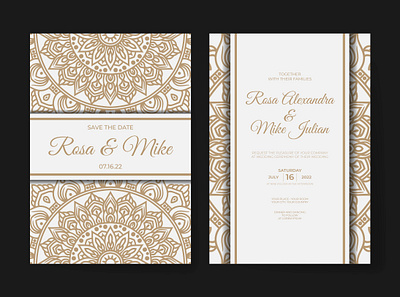 Luxury wedding invitation with gold mandala design decoration