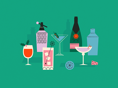 Drawcember day 9 - cozy drinks alcohol christmas cocktail cozy feminine holiday illustration mid century mixology shaker texture vintage