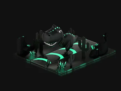 Isometric Motion Graphics [Dinosaur] 3d 3d art 3danimation 3dart animation character animation character rig dino dinosaur freelance game gamedesign gaming motion graphics rigging